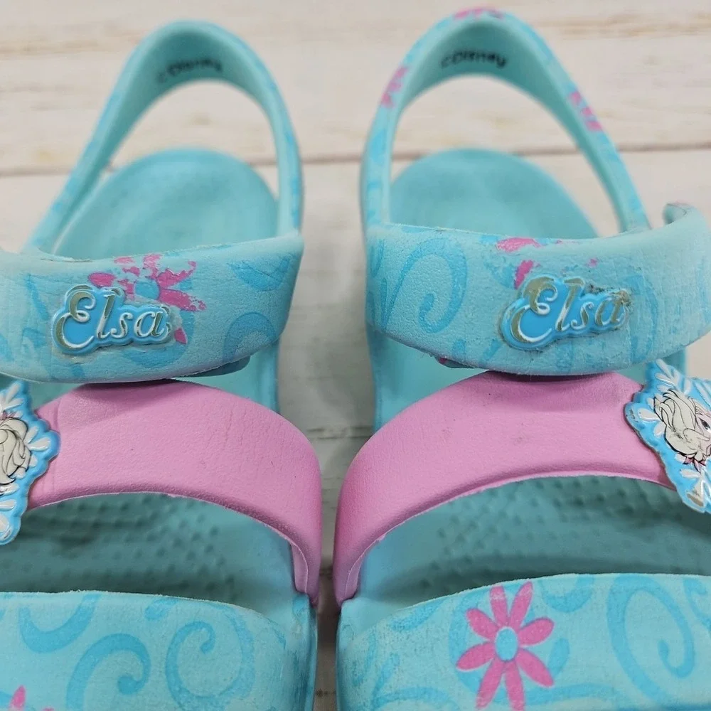 Crocs Disney Frozen Elsa Sandals Girls Size C9 Blue Pink Sandals Shoes‎